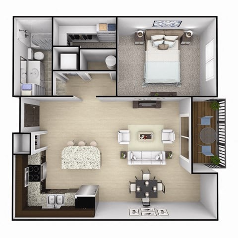 Floor plan for 1 bed, 1 bath, 775 sqft